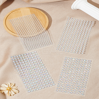 4 Sheets 4 Styles Faceted Half Round Transparent Acrylic Rhinestone Stickers DIY-LP0002-10-1