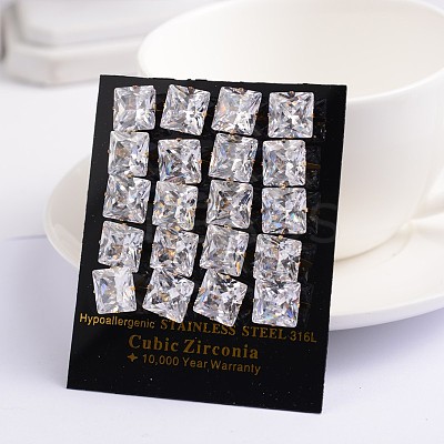 Square Cubic Zirconia Stud Earrings EJEW-H306-08G-6mm-1