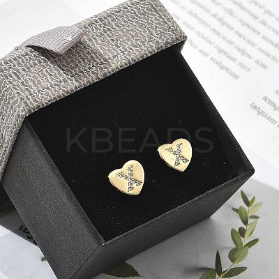 Rack Plating Brass Micro Pave Clear Cubic Zirconia Stud Earrings EJEW-K299-01G-X-1