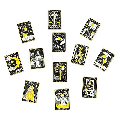 12Pcs Tarot Card Enamel Pins JEWB-CJZ0001-01G-1