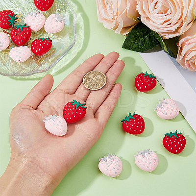16Pcs 2 Colors Strawberry Food Grade Eco-Friendly Silicone Focal Beads SIL-DC0001-46-1