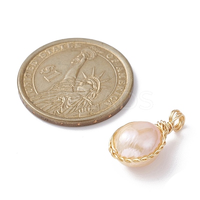 3Pcs Natural Cultured Freshwater Pearl Copper Wire Wrapped Pendants PALLOY-JF02201-1
