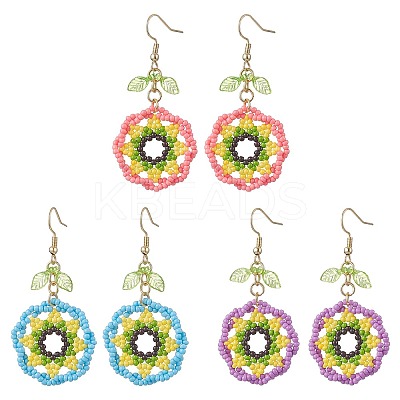 3 Pairs 3 Colors Glass Seed Beaded & 304 Stainless Steel Dangle Earrings EJEW-MZ00719-1