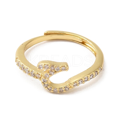 Rack Plating Brass Cubic Zirconia Arabic Letters Adjustable Rings for Women RJEW-S407-10G-13-1
