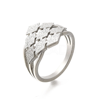 Textured Rhombus 304 Stainless Steel Finger Ring for Women RJEW-L126-06B-P-1