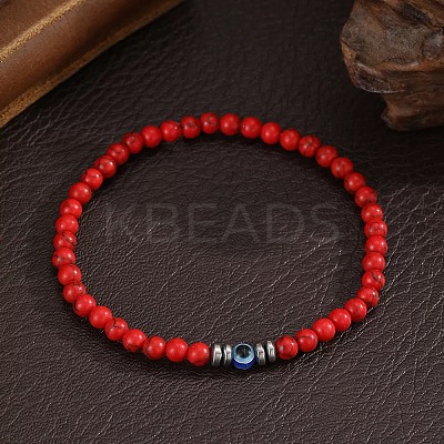 Glass Evil Eye 4MM Dyed Synthetic Turquoise Beaded Stretch Bracelets for Men VE1501-9-1
