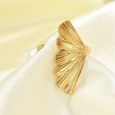 Leaf 304 Stainless Steel Open Cuff Rings for Women RJEW-G338-06G-1