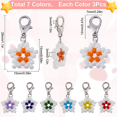 21Pcs 7 Colors Star Glass Seed Beaded Locking Stitch Markers HJEW-SC0001-53-1