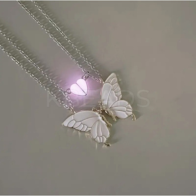 2Pcs Alloy Enamel Magnetic Luminous Butterfly Pendant Friendship Couple Necklaces FS-WG3F676-01-1