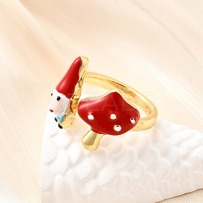 Brass Enamel Cuff Open Rings for Women RJEW-F184-10B-G-1