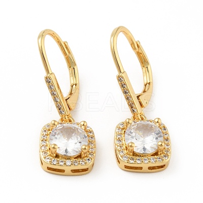 Clear Cubic Zirconia Square Dangle Leverback Earrings EJEW-C035-10G-1