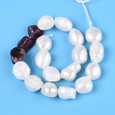 Natural Tourmaline Nuggets & Natural Cultured Freshwater Pearl Beads Strands PEAR-N023-01A-11-1