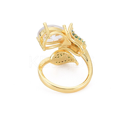 Crystal Rhinestone Flower of Life Open Cuff Ring with Cubic Zirconia RJEW-S049-019G-1
