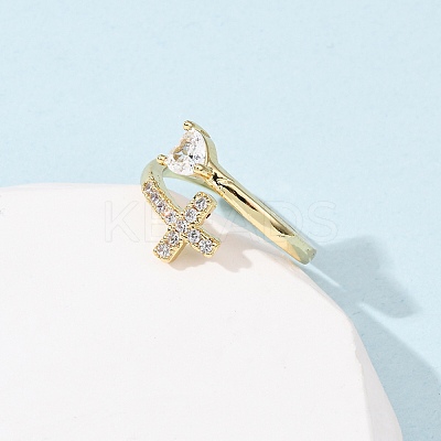 Brass Micro Pave Cubic Zirconia Cuff Rings for Women RJEW-L334-04G-1
