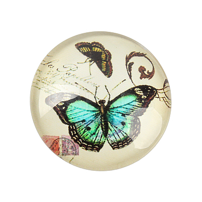 Butterfly Printed Glass Half Round/Dome Cabochons GGLA-N004-18mm-C-1