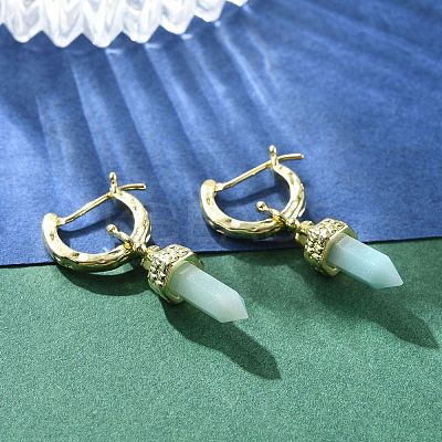 Natural Flower Amazonite Hoop Earrings EJEW-P306-01G-11-1