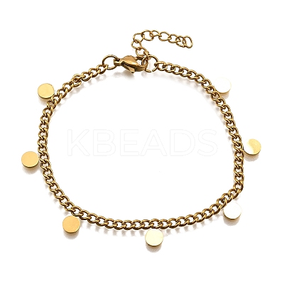304 Stainless Steel Flat Round Charm Bracelets BJEW-R021-04G-1