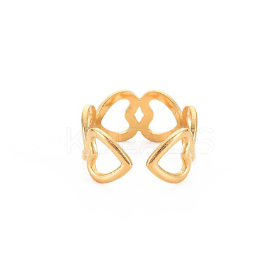 Ion Plating(IP) 304 Stainless Steel Open Heart Wrap Cuff Ring for Women RJEW-S405-170G-1