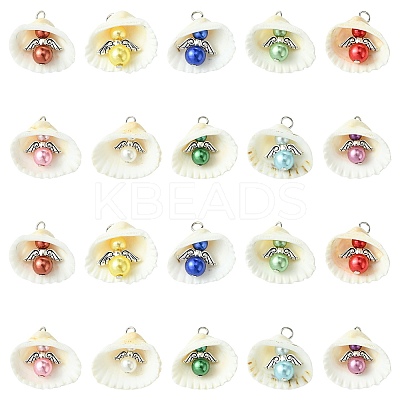 50Pcs 10 Colors Acrylic & Shell Pendants PALLOY-CJ00046-1