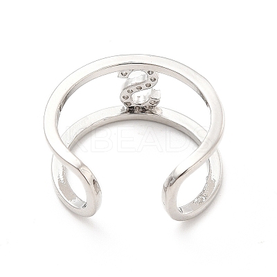 Clear Cubic Zirconia Initial Letter Open Cuff Ring RJEW-A012-01P-S-1