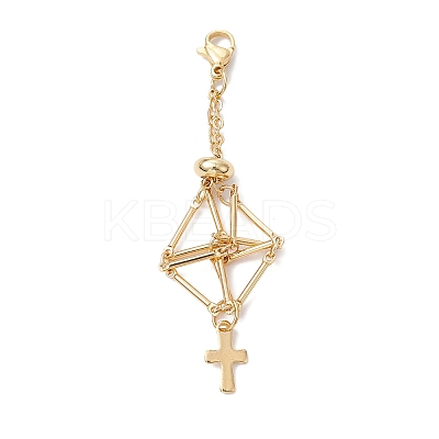 Brass Macrame Pouch Empty Stone Holder Cross Pendant Decoration HJEW-JM01288-1