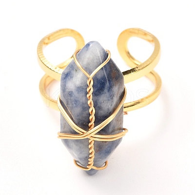 Copper Wire Wrapped Natural Gemstone Adjustable Rings for Women RJEW-JR00386-1