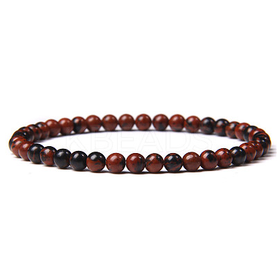 4mm Round Natural Mahogany Obsidian Beads Bracelet for Men X-KG3069-12-1