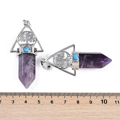 Natural Amethyst Faceted Pointed Bullet Big Pendants G-H076-02P-05-1