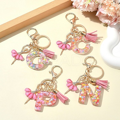 Letter A~Z Transparent Glitter Resin Pendant Keychains KEYC-FZ00024-15-1