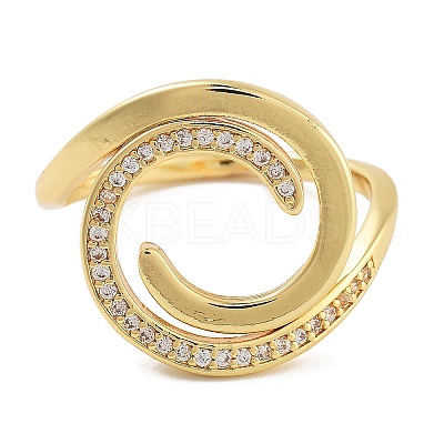 Rack Plating Brass Micro Pave Cubic Zirconia Open Cuff Rings for Women RJEW-Z059-31G-1