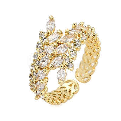 Rack Plating Brass Micro Pave Clear Cubic Zirconia Cuff Rings for Women RJEW-M028-56G-1