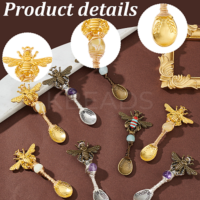 12Pcs 3 Colors Alloy Coffee Tea Spoon & Bee Pendants PALLOY-GA00013-1