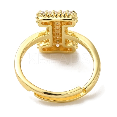Rack Plating Letter Brass Micro Pave Clear Cubic Zirconia Adjustable Rings for Women KK-S391-03G-I-1
