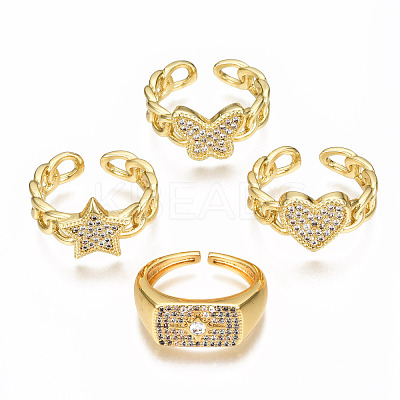 Brass Micro Pave Clear Cubic Zirconia Cuff Rings RJEW-N035-002-NF-1