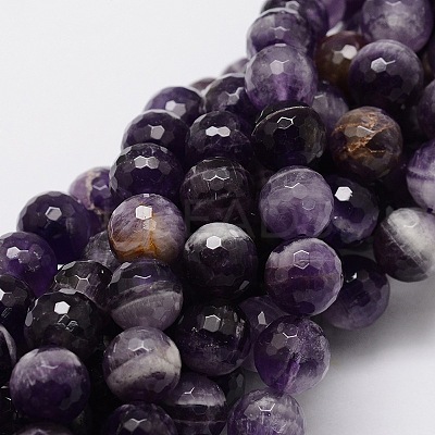 Faceted Round Natural Chevron Amethyst Bead Strands LS-G-L437-22-10mm-1
