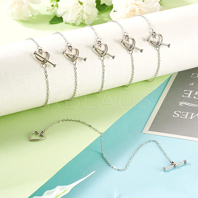 Brass Heart Link Chain Bracelets BJEW-TAC0027-1