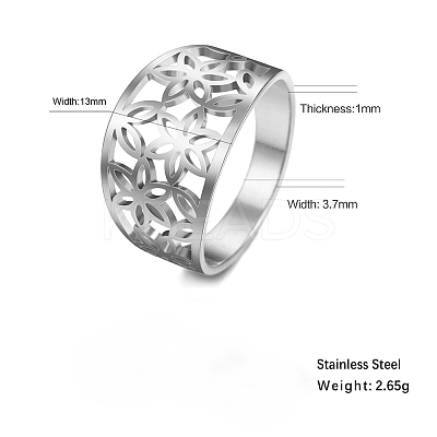 Flower Pattern Hollow Out 304 Stainless Steel Finger Rings FS-WGDCC5F-01-1