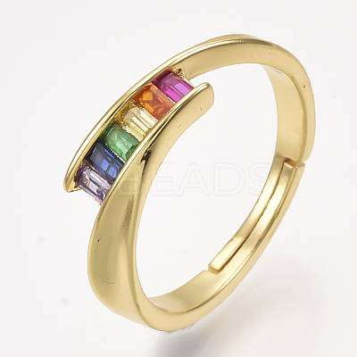 Adjustable Brass Micro Pave Cubic Zirconia Finger Rings RJEW-S044-033-1