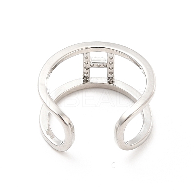 Clear Cubic Zirconia Initial Letter Open Cuff Ring RJEW-A012-01P-H-1