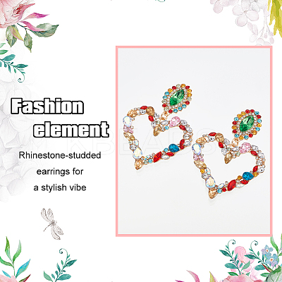 2 Pairs 2 Colors Rhinestone Hollow Out Heart Dangle Stud Earrings EJEW-FI0001-13-1