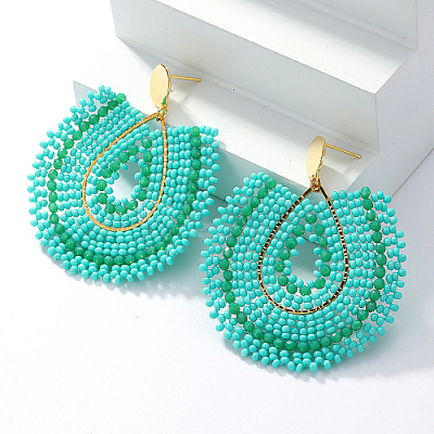 Bohemian Style Fan Glass Seed Beaded Dangle Stud Earrings for Women LS3119-3-1