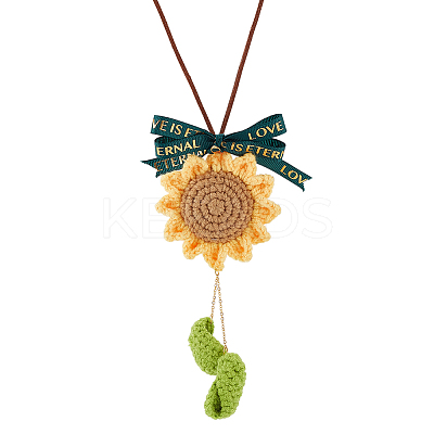 Crochet Sunflower Leaf Bowknot Hanging Pendant Decorations HJEW-WH0043-37G-1