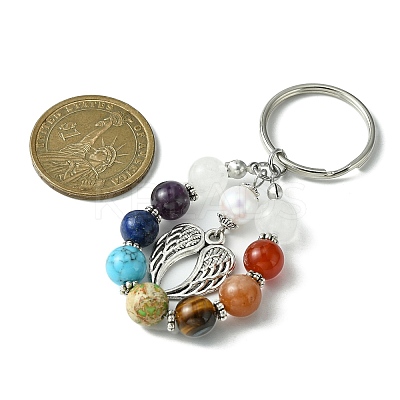 7 Chakra Gemstone Bead Pendant Keychain with Tibetan Style Alloy Charm KEYC-JKC00539-04-1