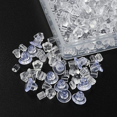 Plastic Ear Nuts, Earring Backs, Clear, 3x3mm, Hole: 0.3mm, about