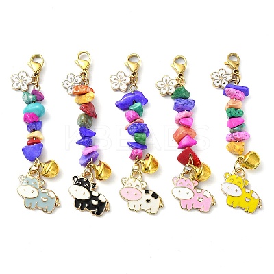 Cow Alloy Enamel Pendant Decorations HJEW-JM01771-1
