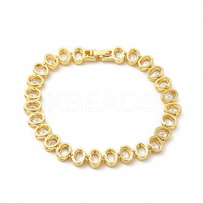 Clear Cubic Zirconia Oval Link Chain Bracelet BJEW-E073-04G-1