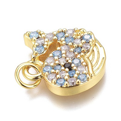 Brass Micro Pave Clear & Sky Blue Cubic Zirconia Charms ZIRC-O035-11G-1