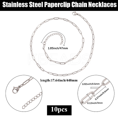 10Pcs 667 Stainless Steel Paperclip Chain Necklaces NJEW-BBC0001-48B-P-1