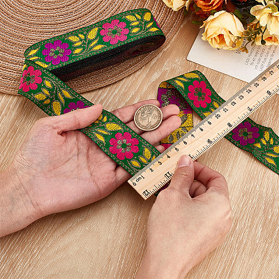 Ethnic Style Floral Pattern Embroidery Polyester Ribbons OCOR-WH0104-04B-1