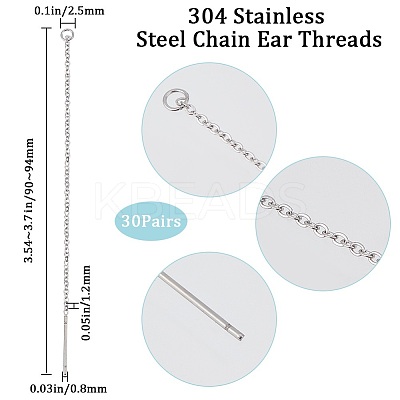 30Pairs 304 Stainless Steel Stud Earring Findings STAS-SC0006-54-1